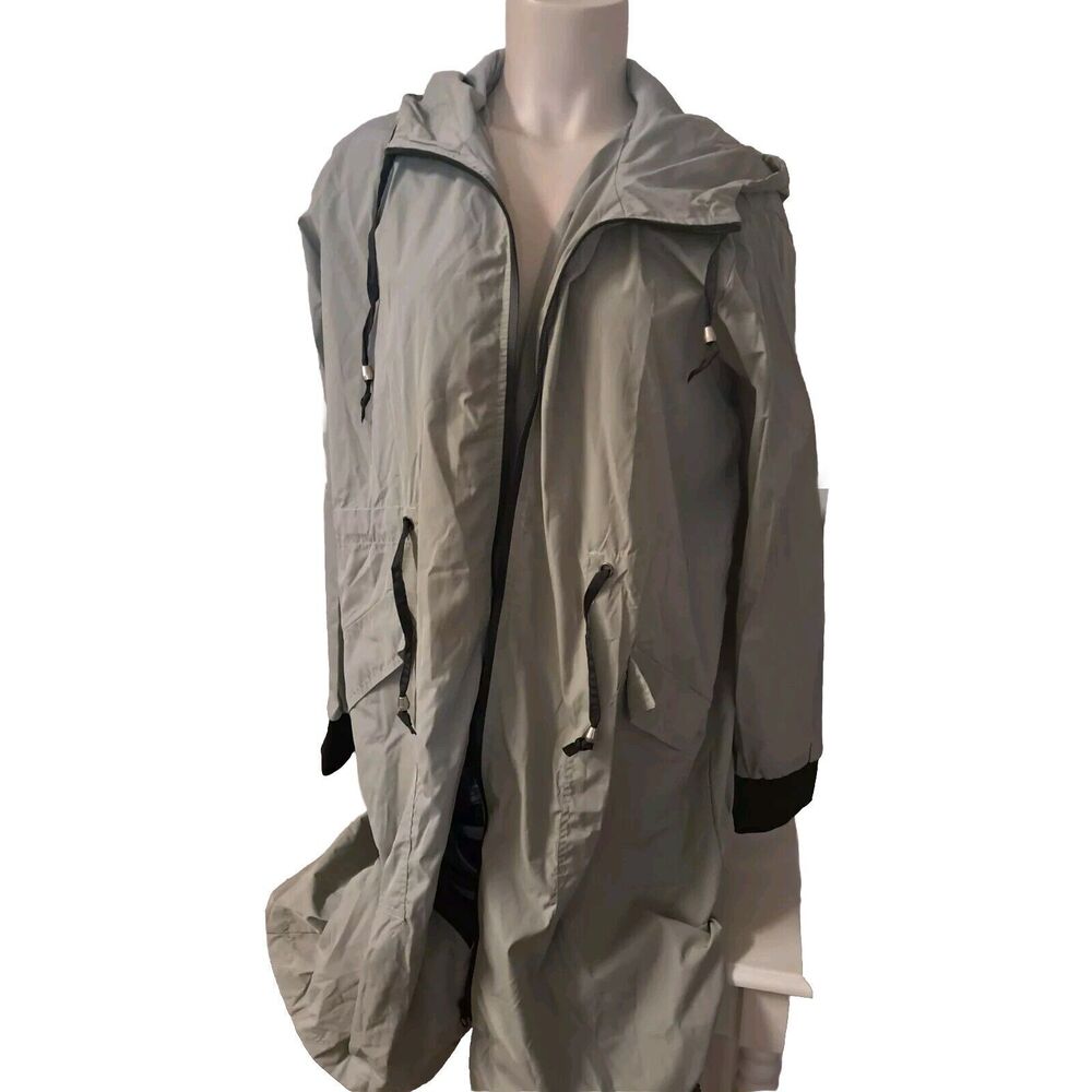 ELESOL Woman’s Jacket  Long Hooded Windbreaker Lightweight Sage Green Black Trim